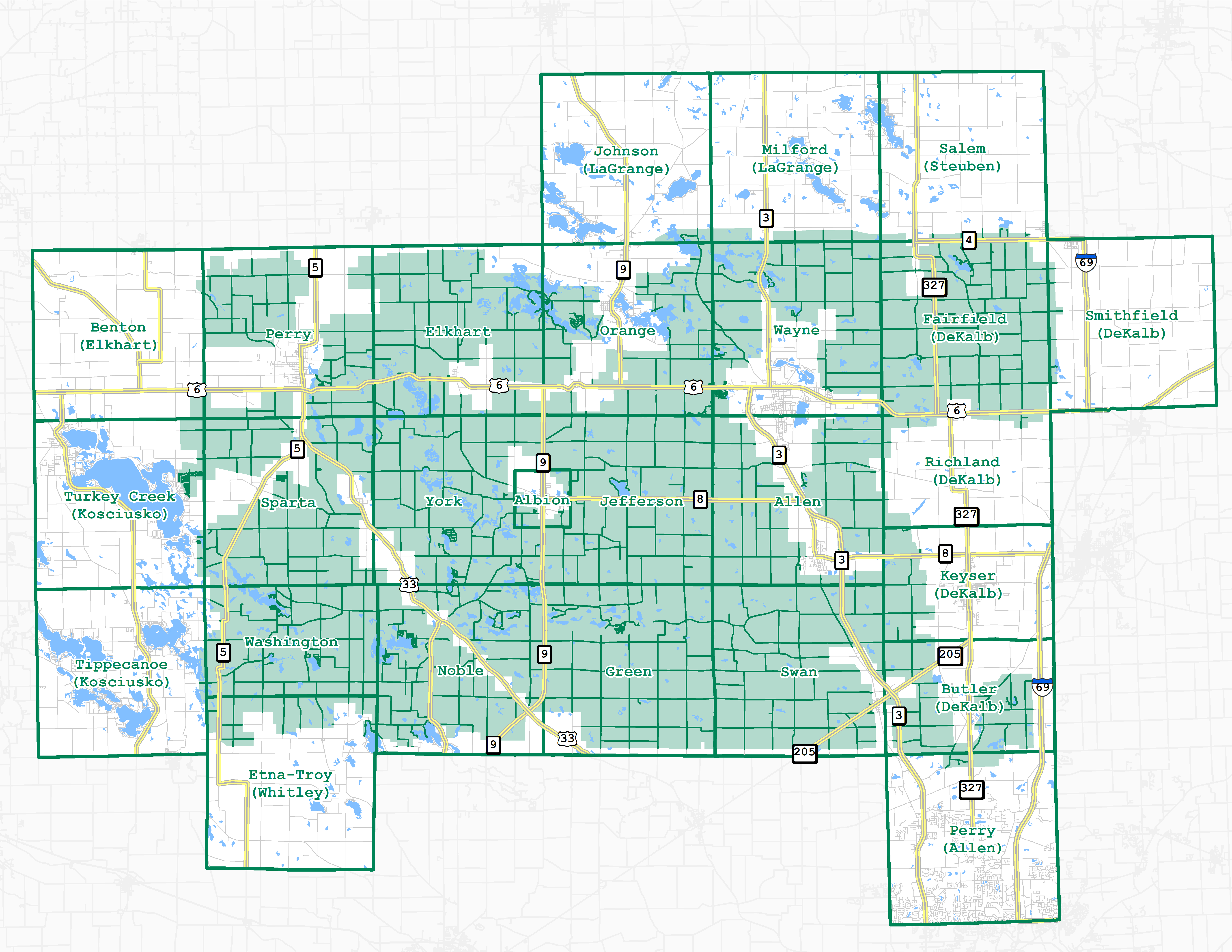 Image of townships throughout territory