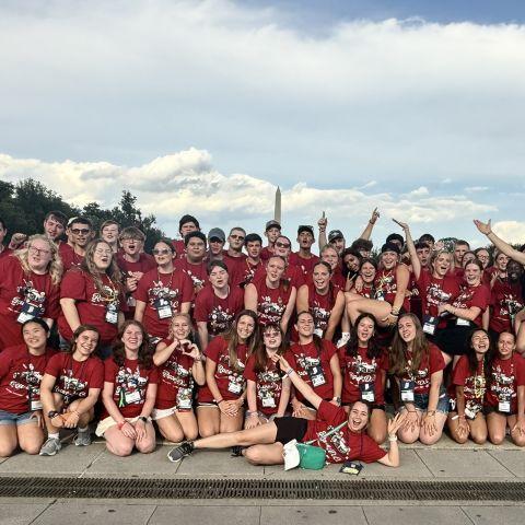 Youth Tour delegates in front of Washington Monument
